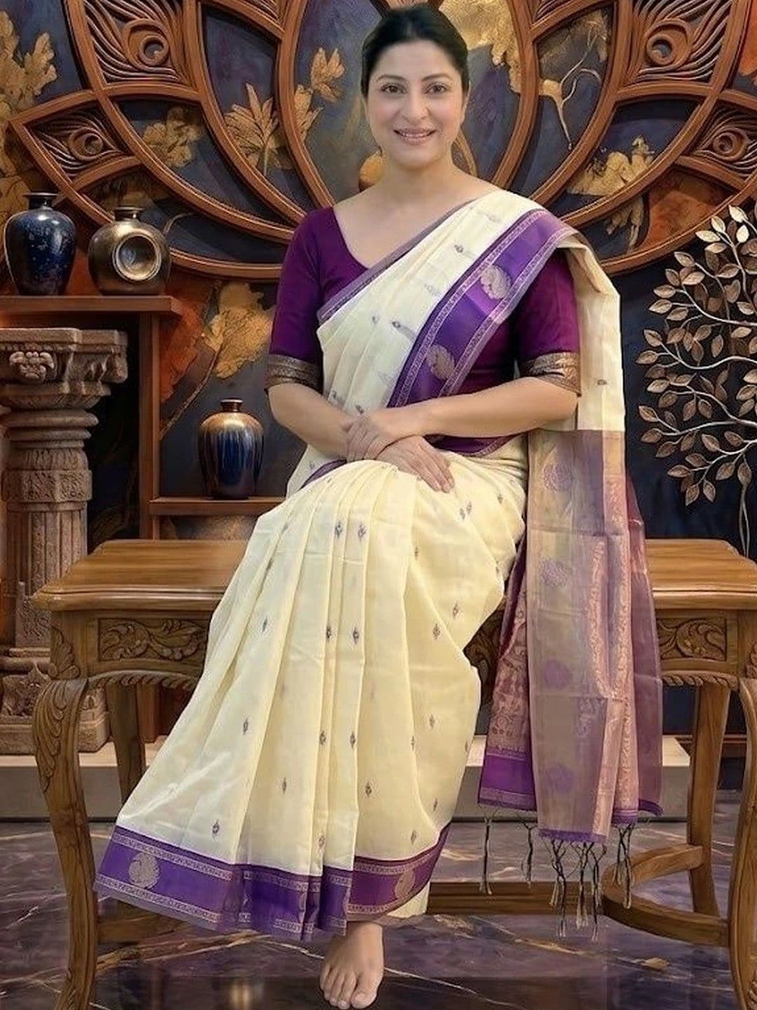 ADR CHIKANKARI Zari Art Silk Banarasi Saree thumbnail 3