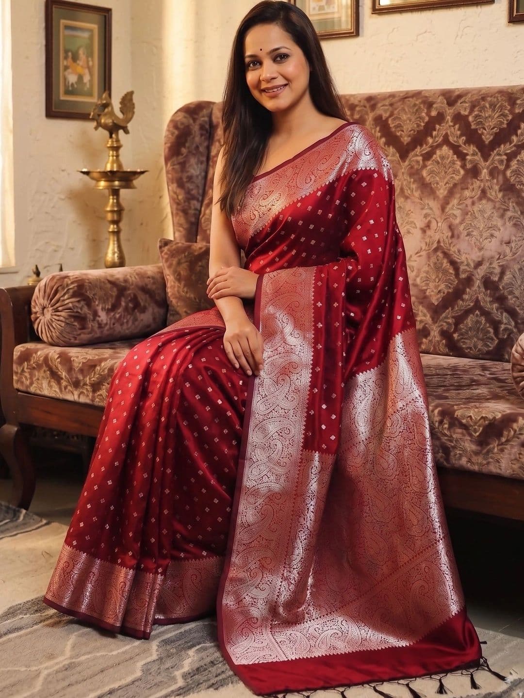 VelvetHue Woven Design Zari Art Silk Banarasi Saree thumbnail 2