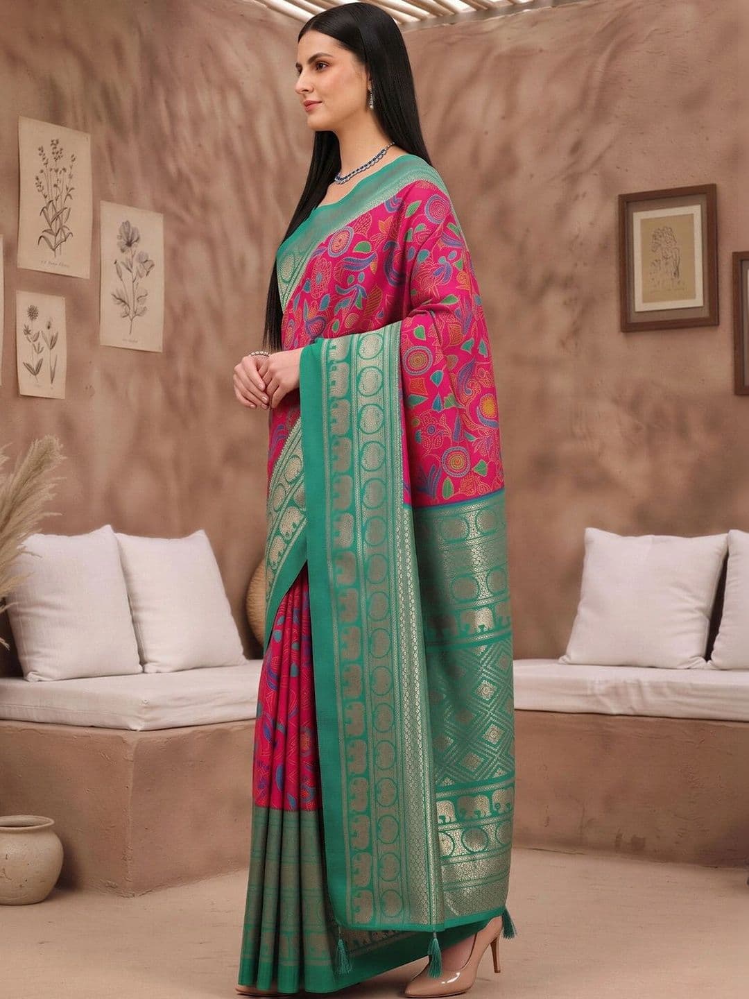 Anouk Women Woven Design Zari Designer Banarasi Saree thumbnail 4