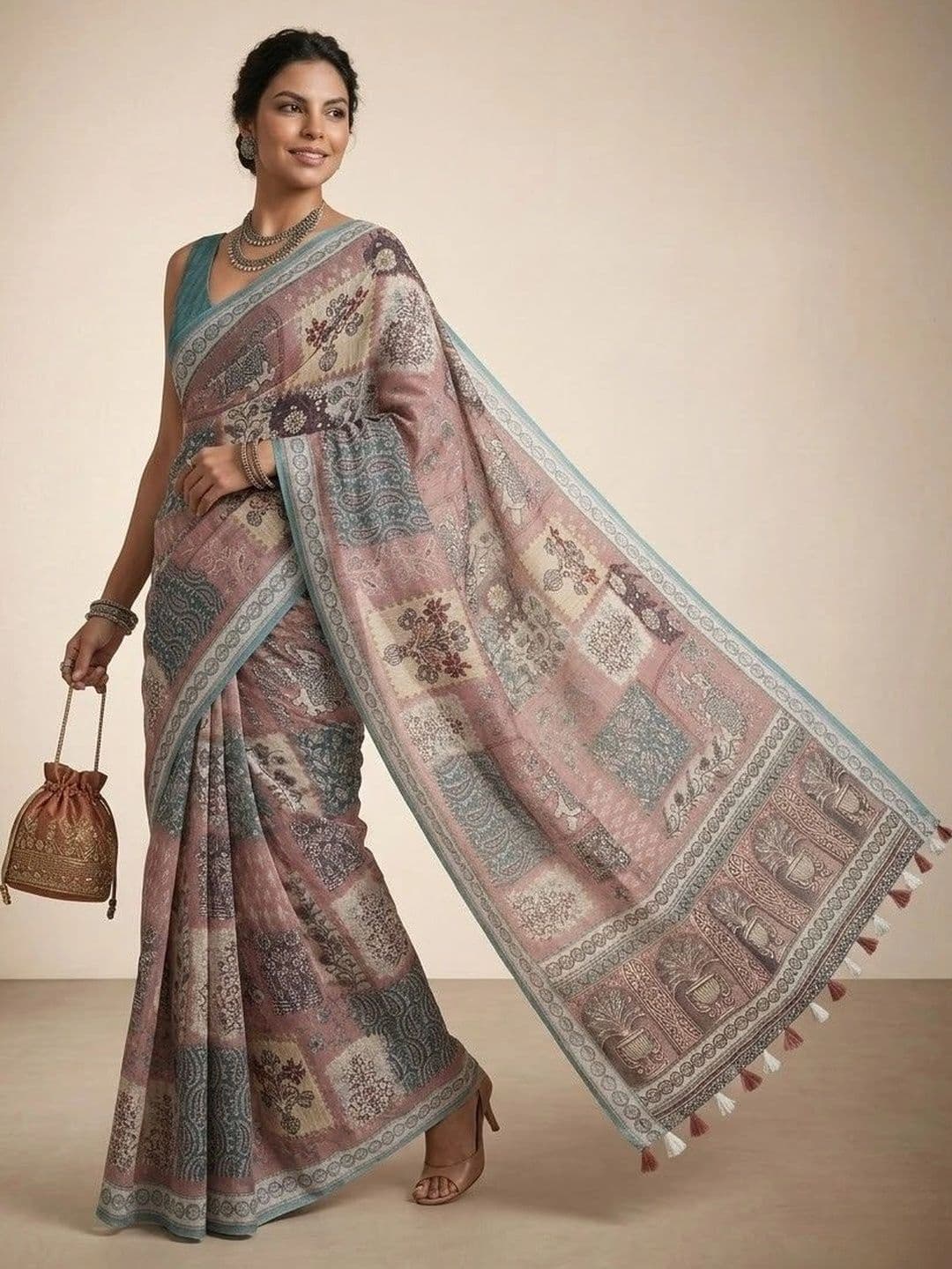 Anouk Pure Linen Ikat Saree thumbnail 2