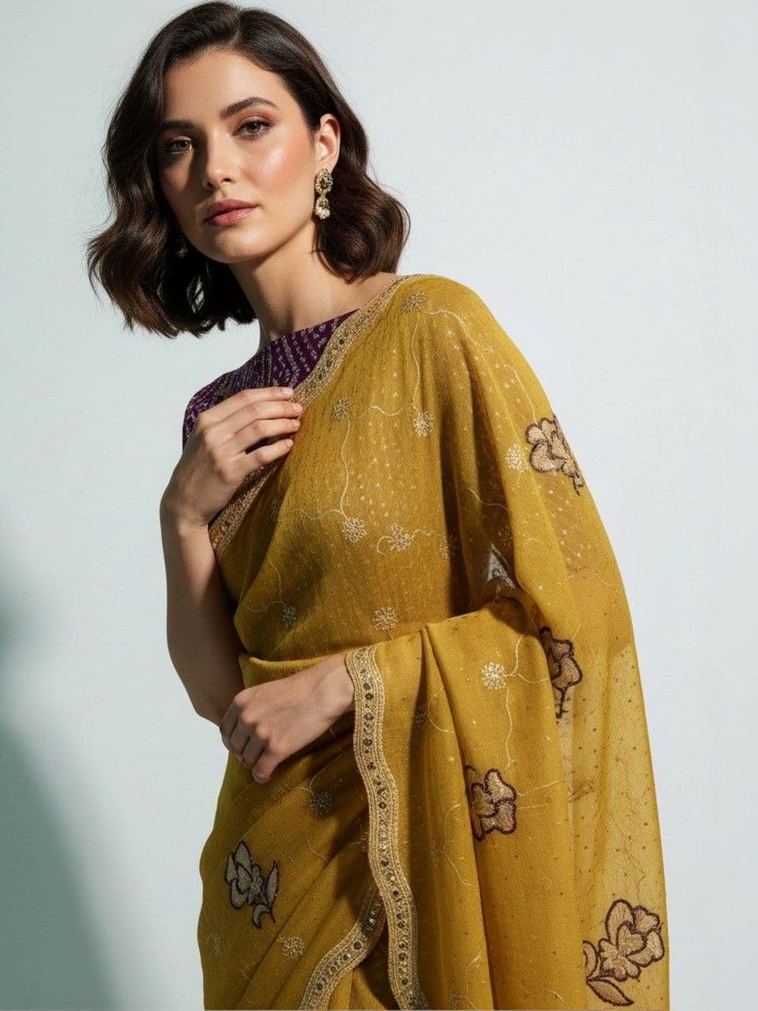 SmileyFashion Floral Poly Georgette Saree thumbnail 6
