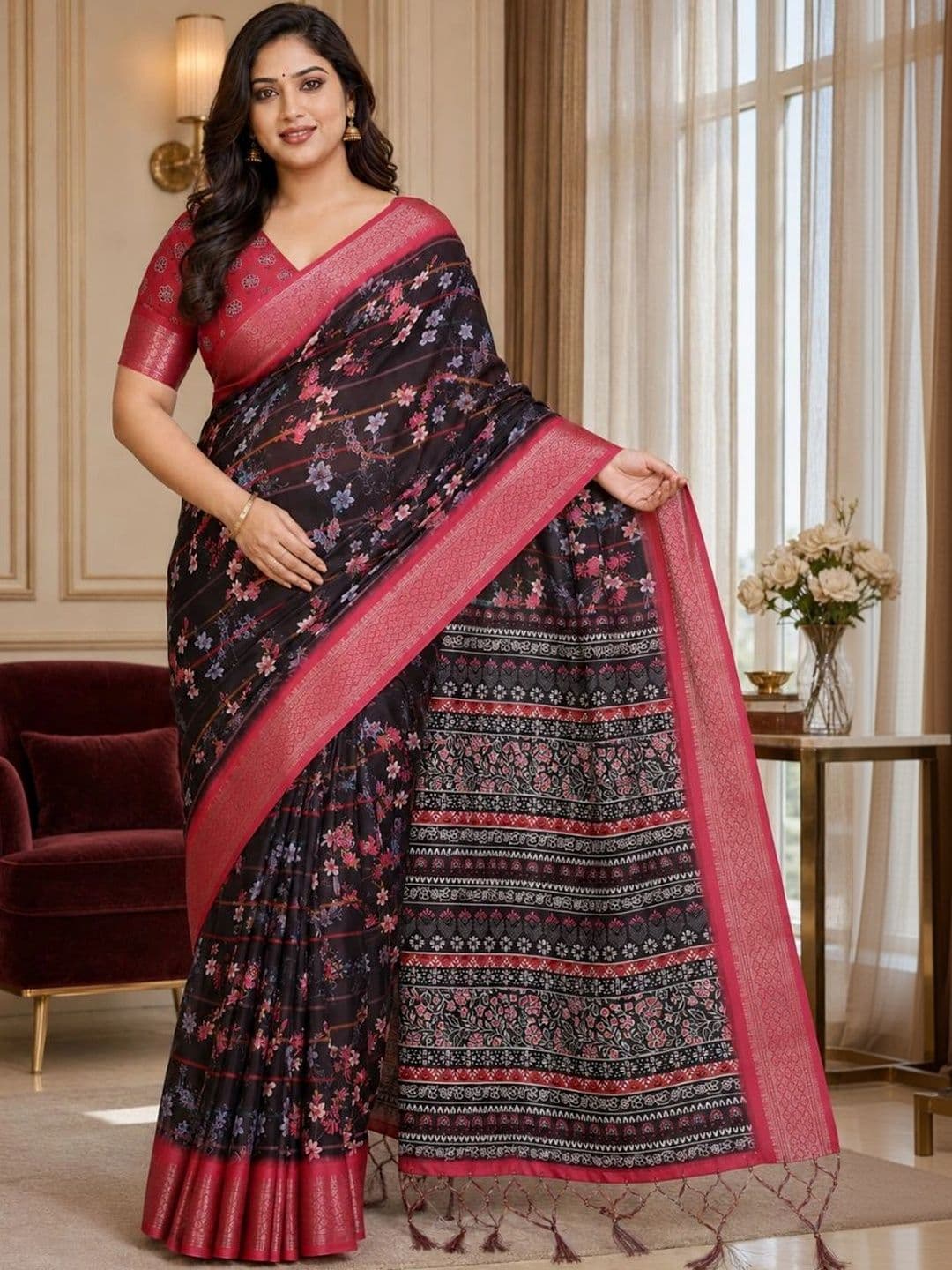 IKSHARA Floral Silk Cotton Saree thumbnail 6