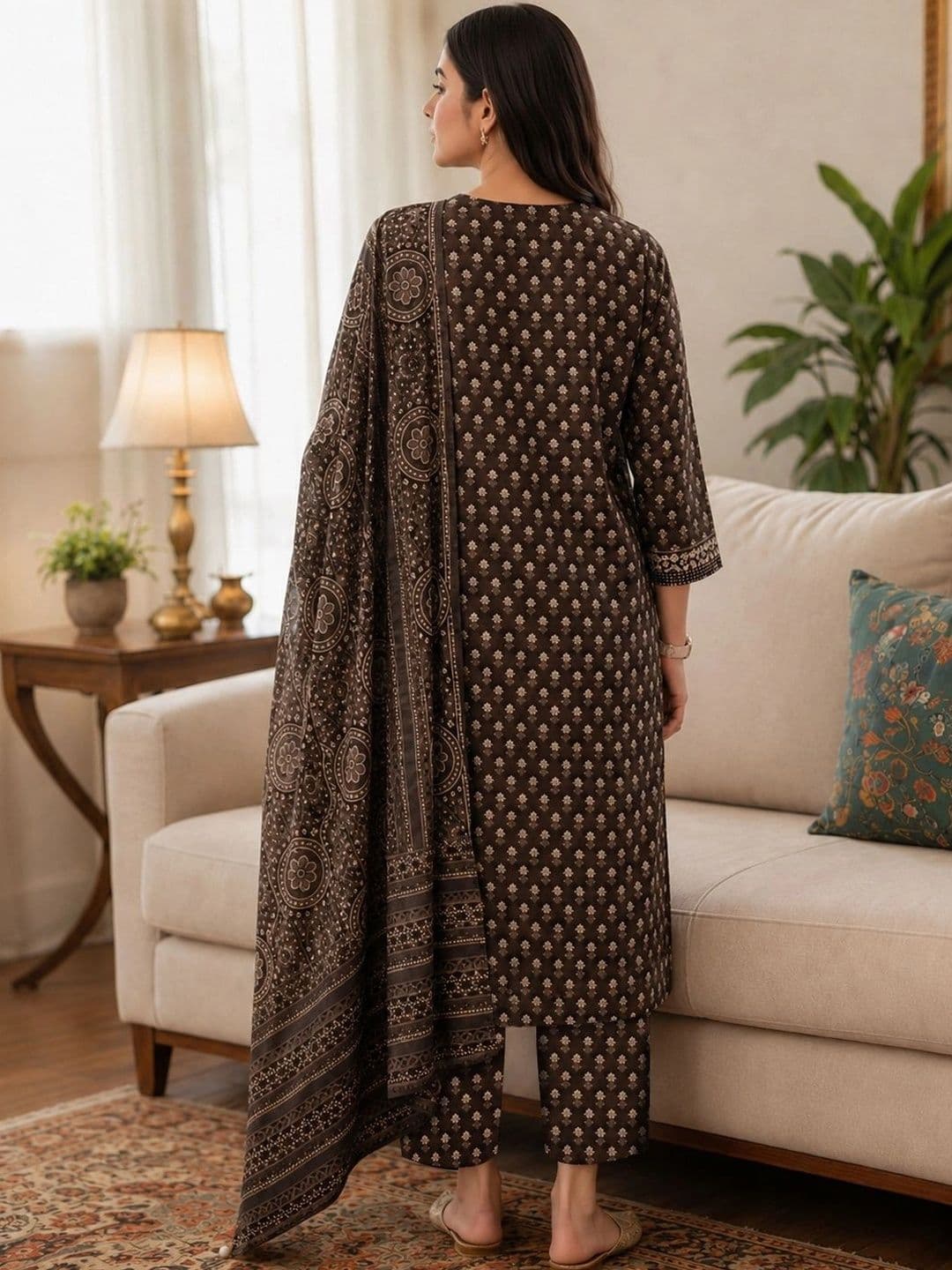 Aaghnya Women Ethnic Motifs Printed Regular Kurta with Trousers & With Dupatta thumbnail 3