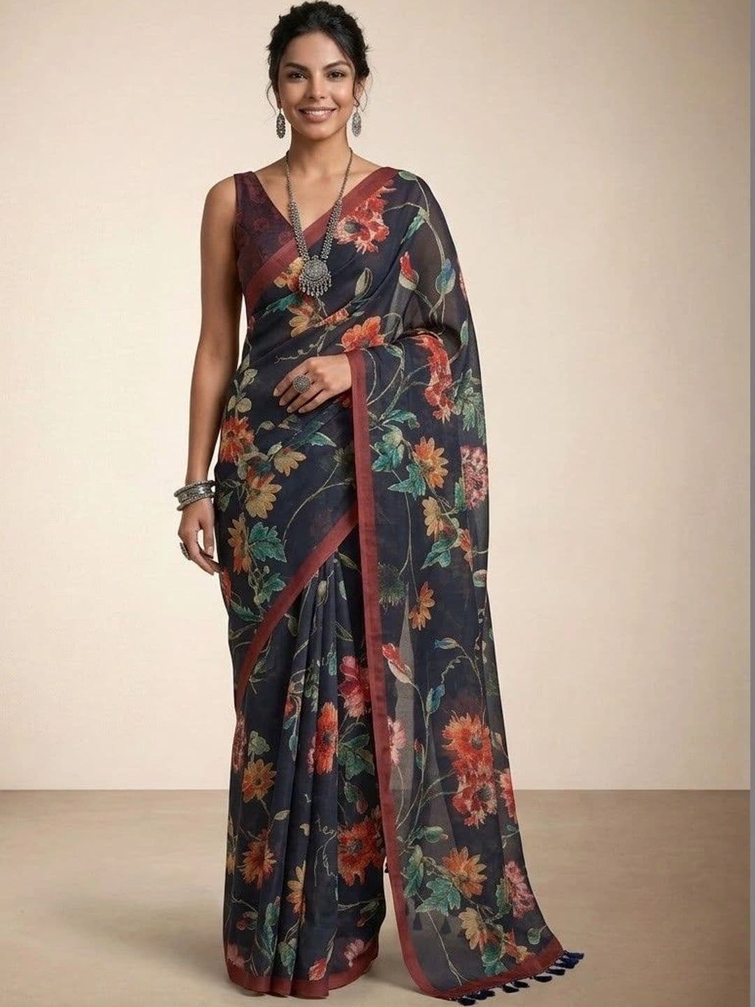 Anouk Women Floral Printed Silk Blend Saree - view 1