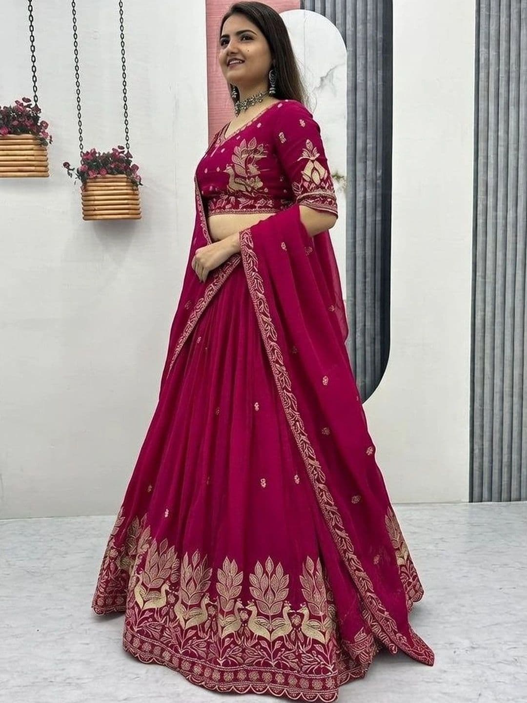 Closin Embroidered Thread Work Ready to Wear Lehenga & Unstitched Blouse With Dupatta thumbnail 5