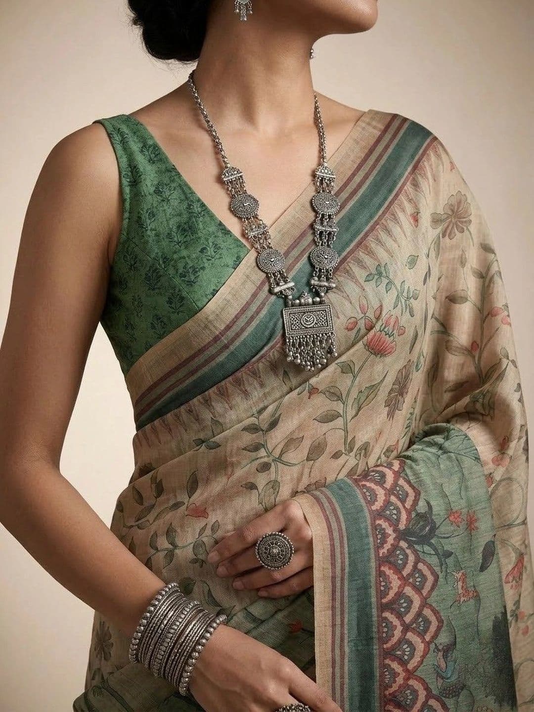 Anouk Kalamkari Silk Blend Saree thumbnail 6