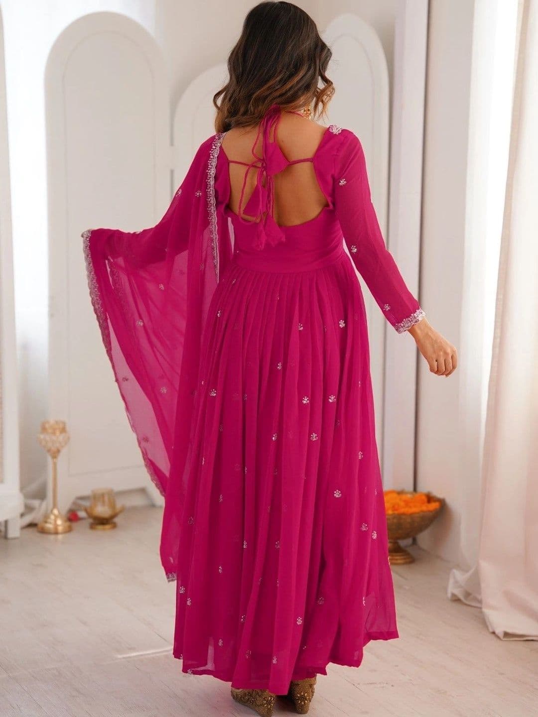 Frenzy Fusion Women Ethnic Motifs Embroidered Empire Thread Work Kurta with Pyjamas & With Dupatta thumbnail 2