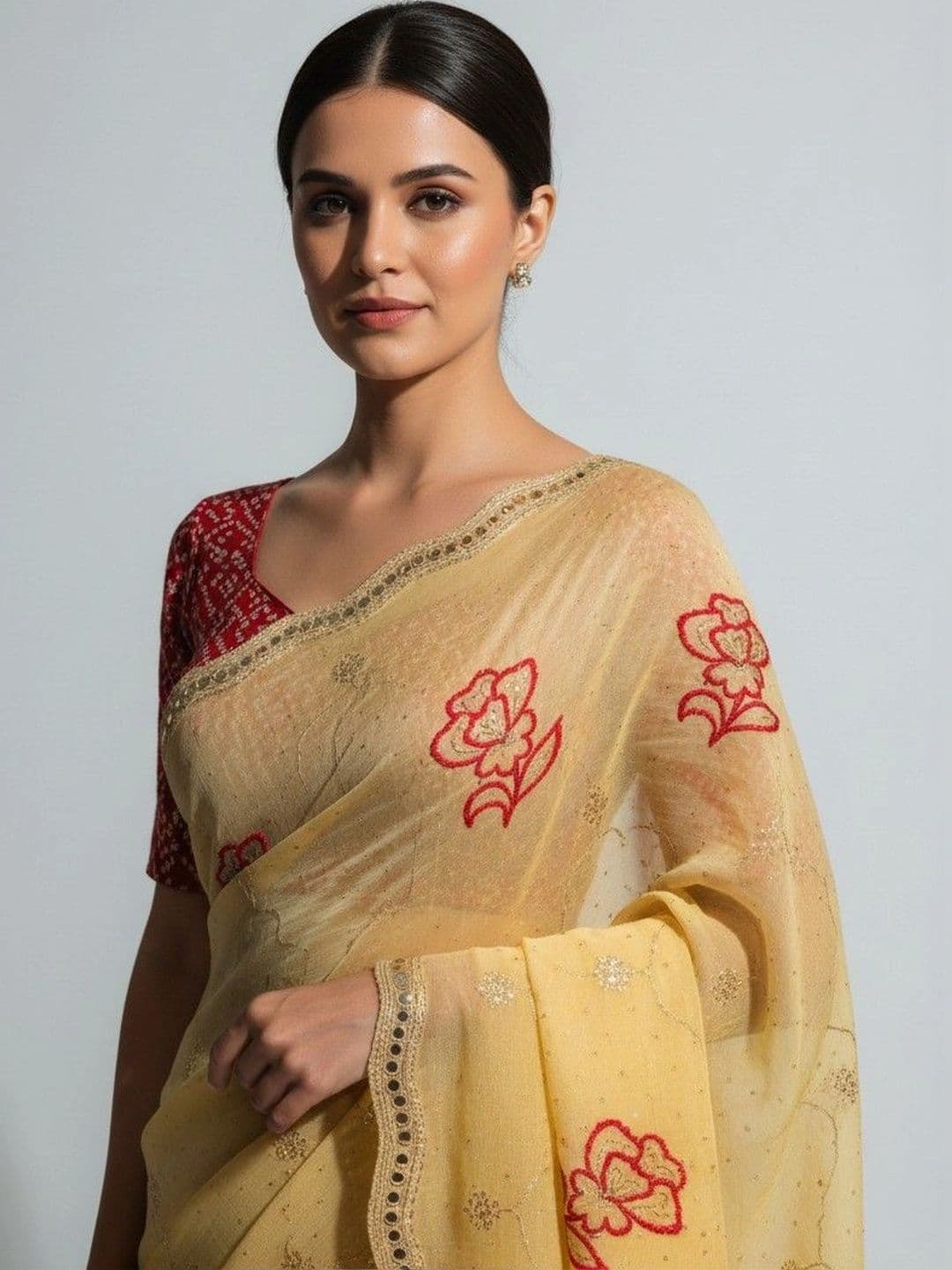 SmileyFashion Floral Embroidered Poly Georgette Saree thumbnail 3