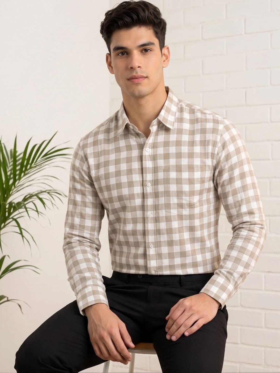 Studio-9 Men Classic Slim Fit Gingham Checks Checked Casual Shirt thumbnail 3