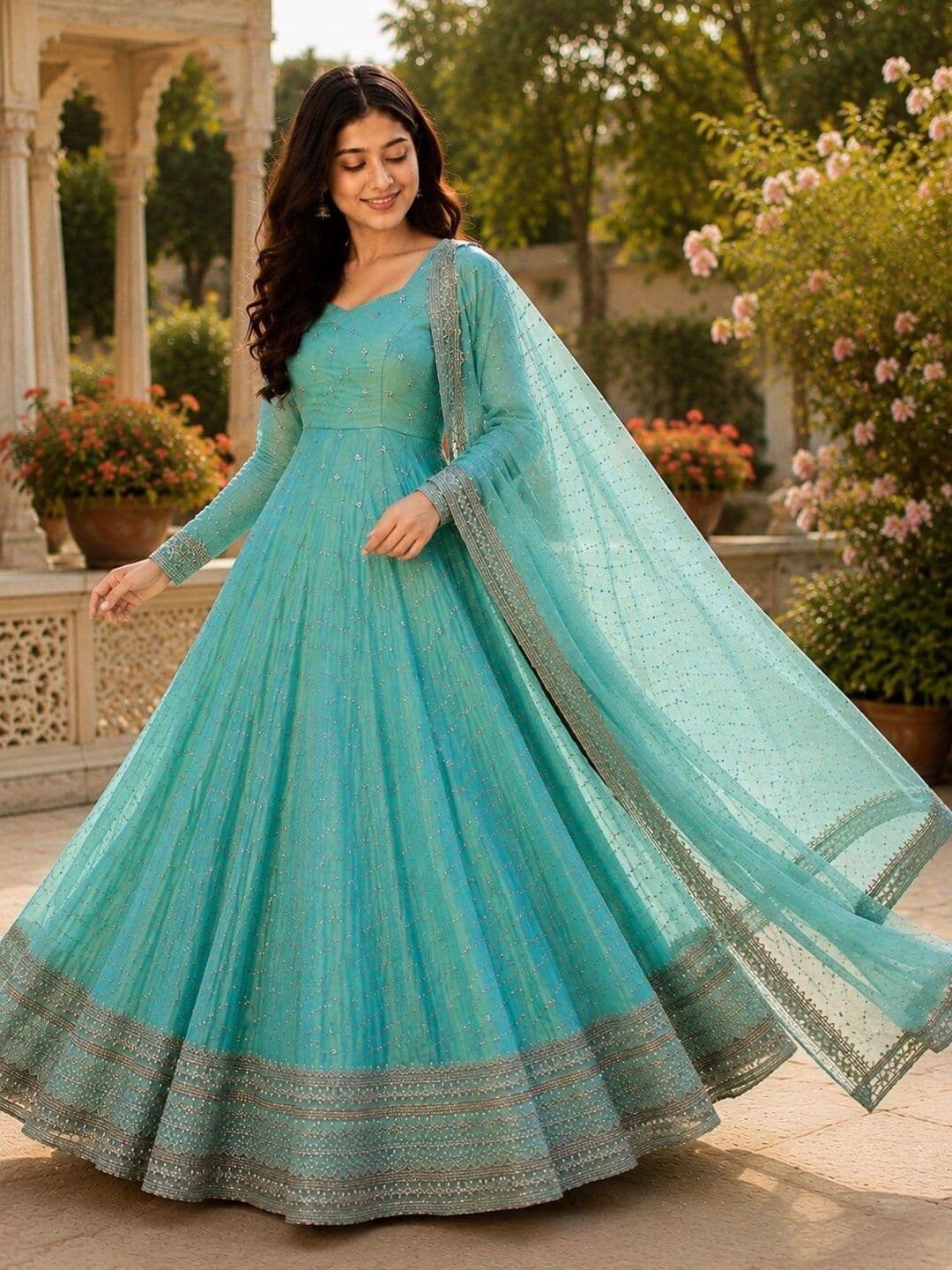 KALINI Women Ethnic Motifs Embroidered Regular Kurta with Trousers & With Dupatta thumbnail 3