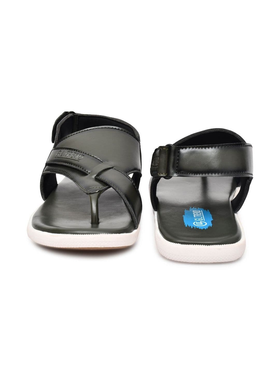 G L Trend Men Leather Comfort Casual Velcro Olive Sandals thumbnail 6