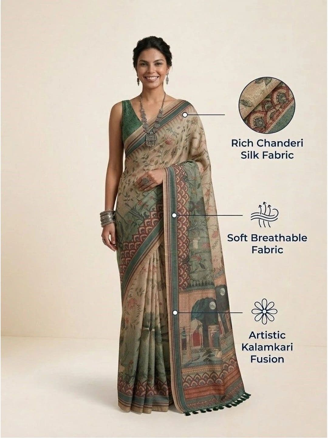Anouk Kalamkari Silk Blend Saree thumbnail 3