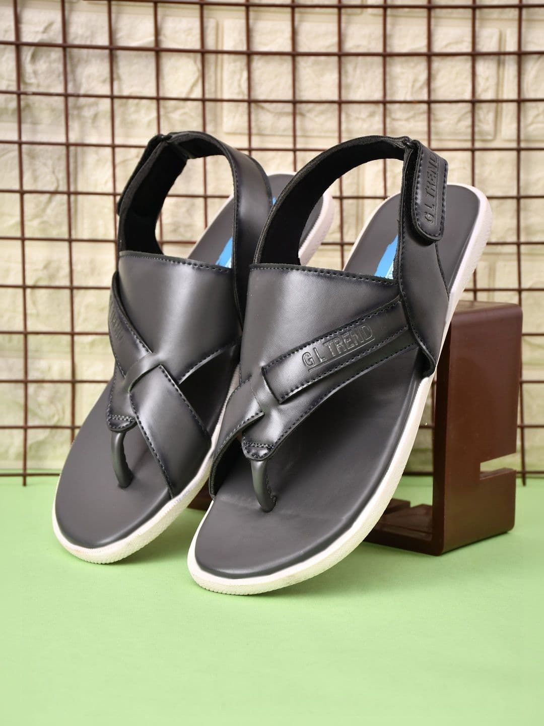 G L Trend Men Leather Comfort Casual Velcro Grey Sandals - view 1