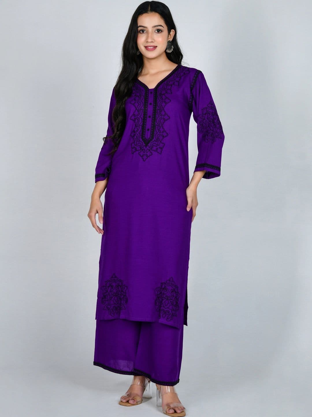 YOJINI Women Ethnic Motifs Embroidered Regular Thread Work Kurta with Palazzos thumbnail 5