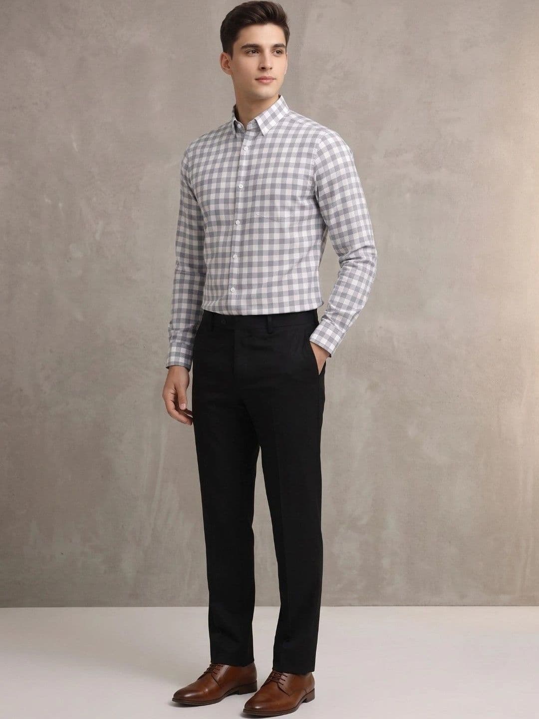 Studio-9 Men Classic Slim Fit Gingham Checks Checked Casual Shirt thumbnail 5
