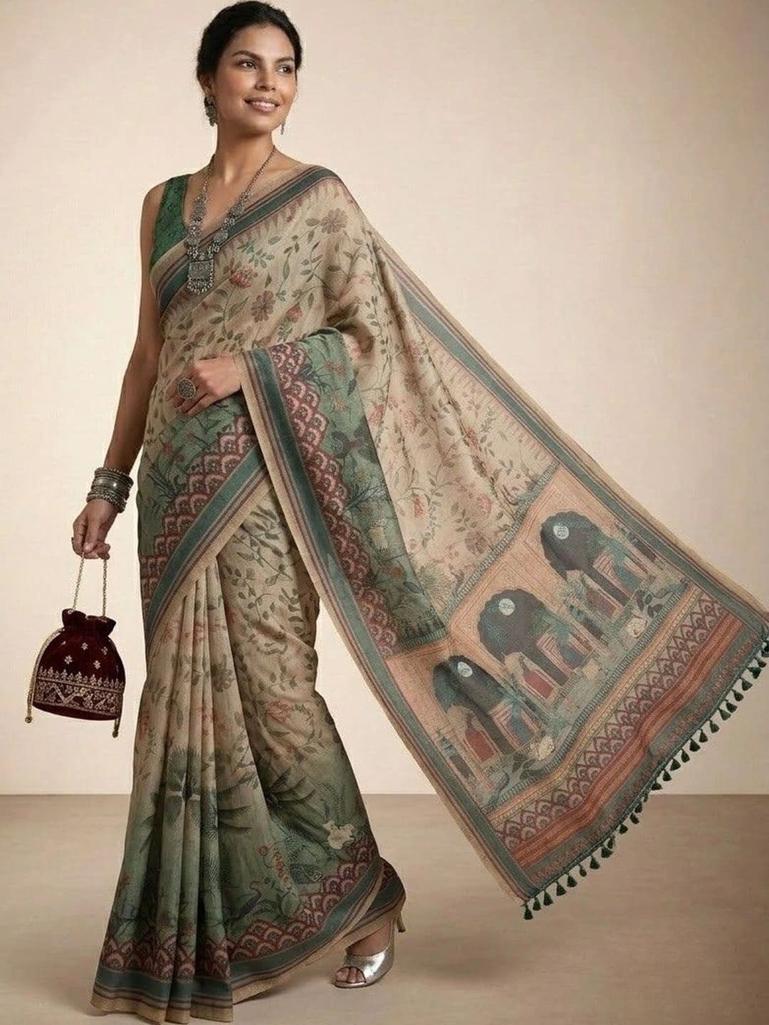 Anouk Kalamkari Silk Blend Saree thumbnail 7