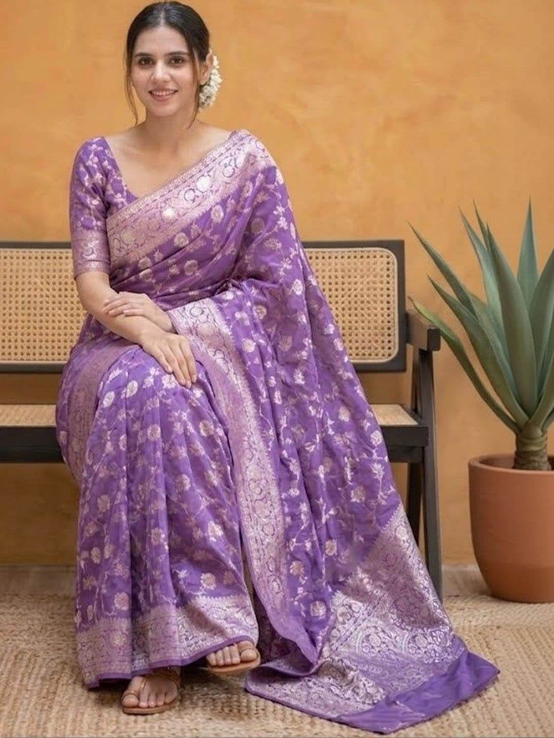 you shop we ship Woven Design Zari Art Silk Banarasi Saree thumbnail 5