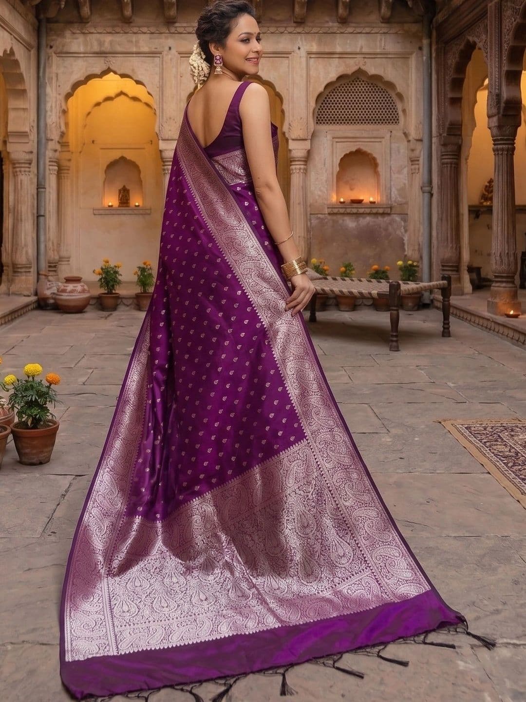 Okom Woven Design Zari Art Silk Banarasi Saree thumbnail 4