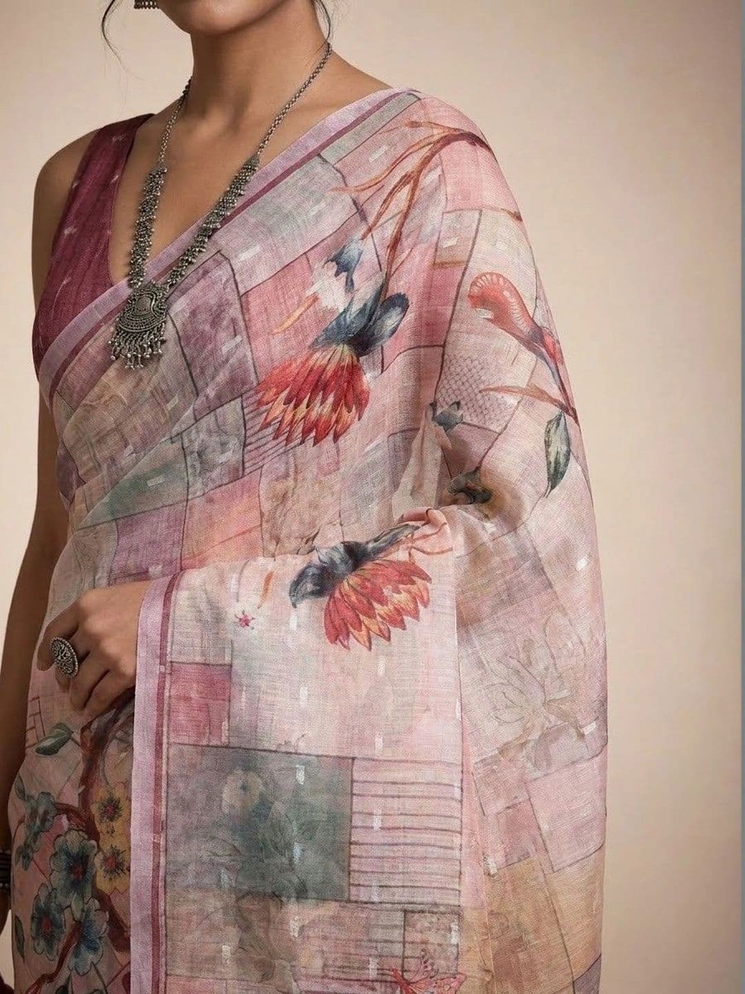 Anouk Linen Blend Saree thumbnail 5