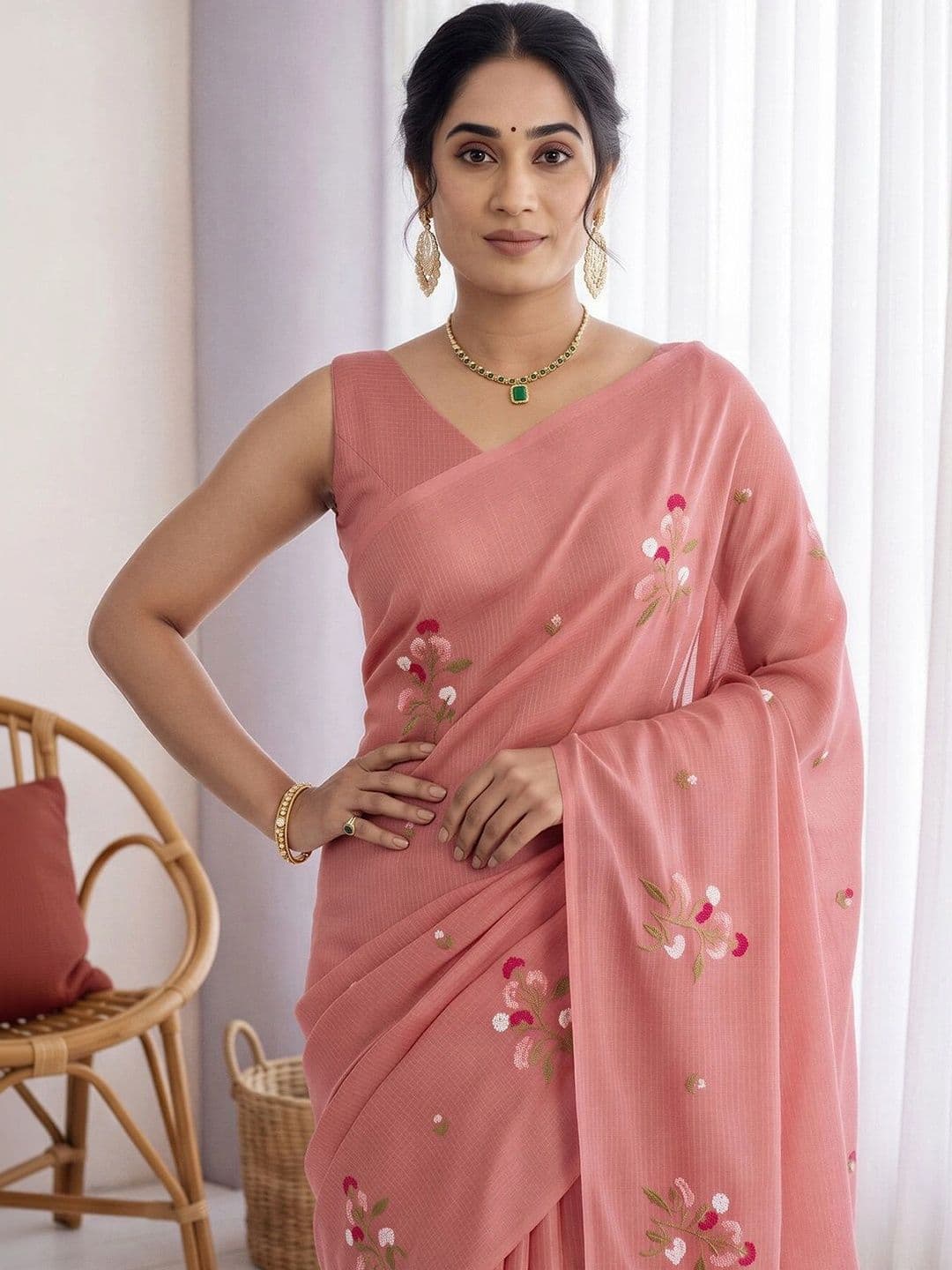 Anouk Floral Embroidered Designer Saree thumbnail 2