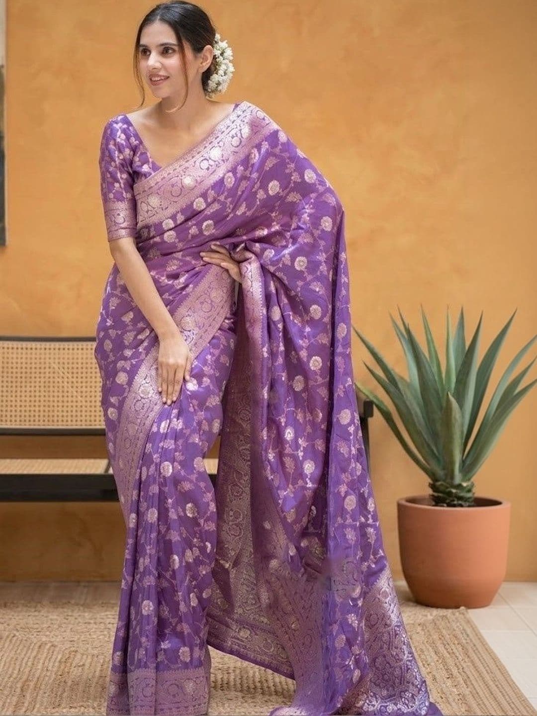 VelvetHue Woven Design Zari Art Silk Banarasi Saree - view 1