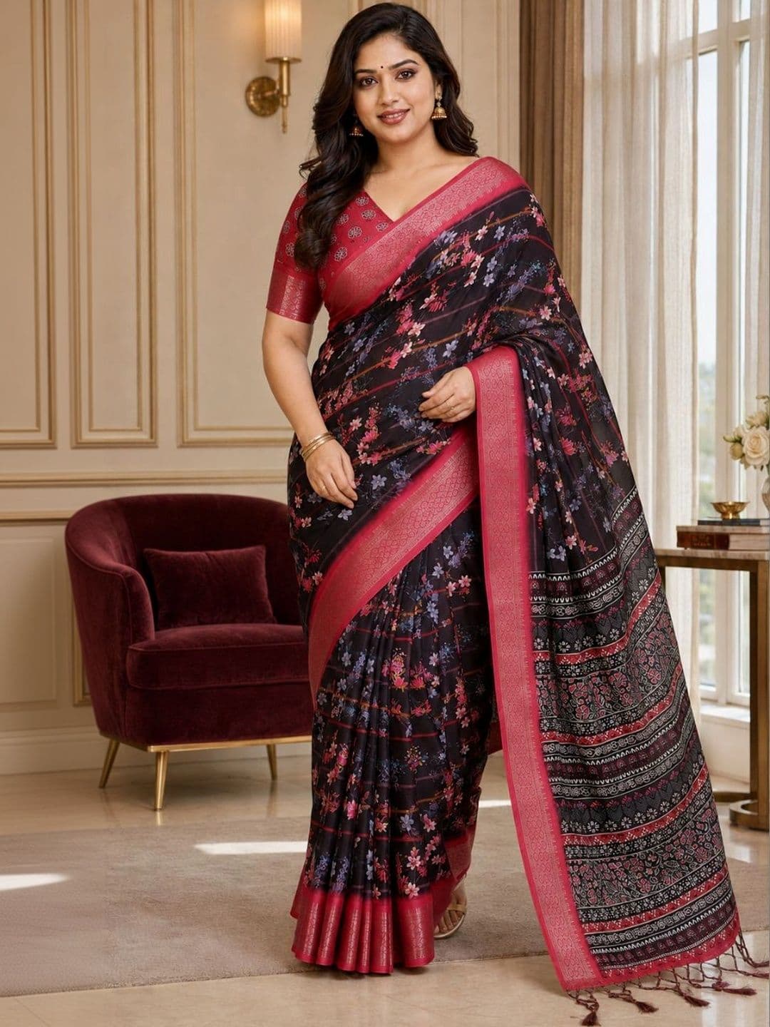 IKSHARA Floral Silk Cotton Saree - view 1