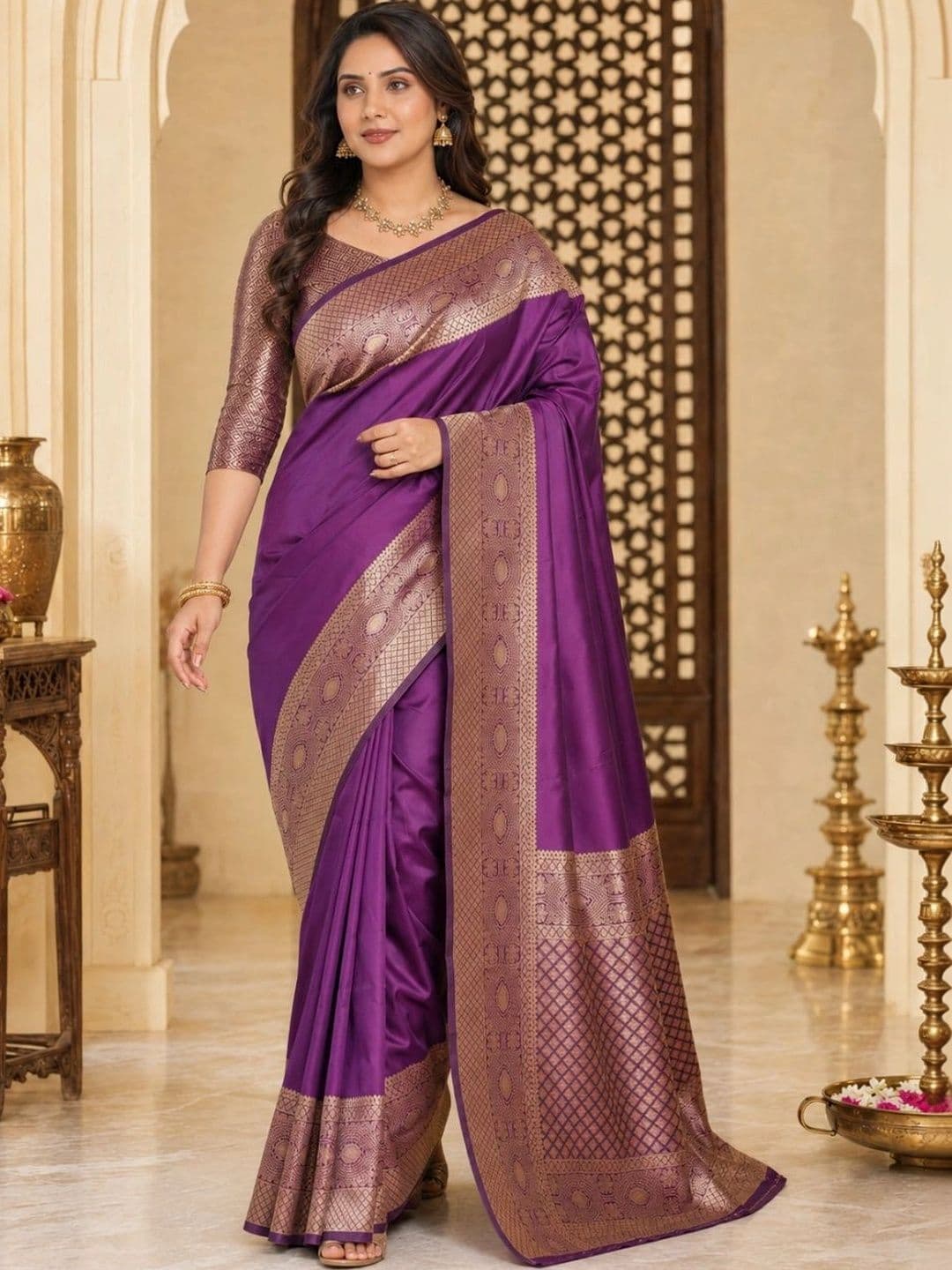 IKSHARA Zari Art Silk Banarasi Saree thumbnail 3