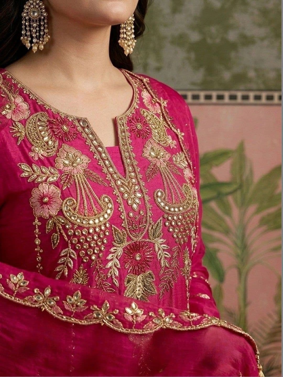 all about you Women Ethnic Motifs Embroidered Regular Thread Work Chanderi Silk Kurta with Trousers & With thumbnail 3