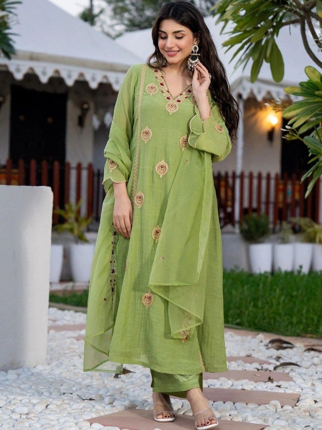 all about you Women Ethnic Motifs Embroidered Regular Kurta with Trousers & With Dupatta thumbnail 4