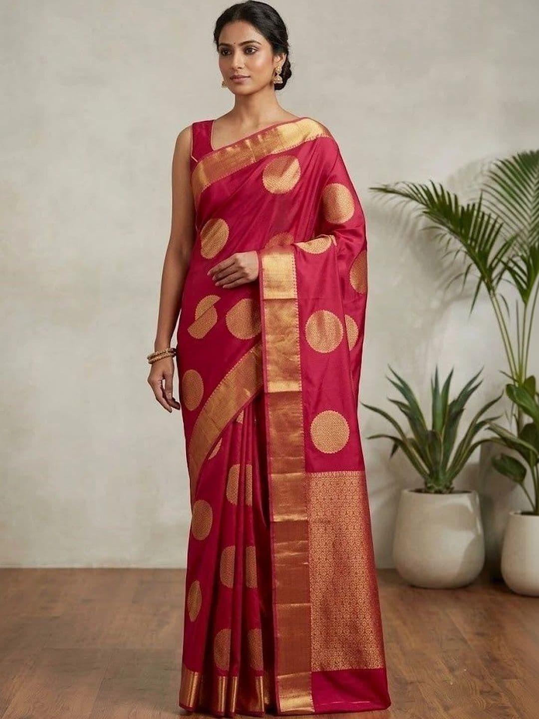 VelvetHue Polka Dot Zari Art Silk Banarasi Saree - view 1