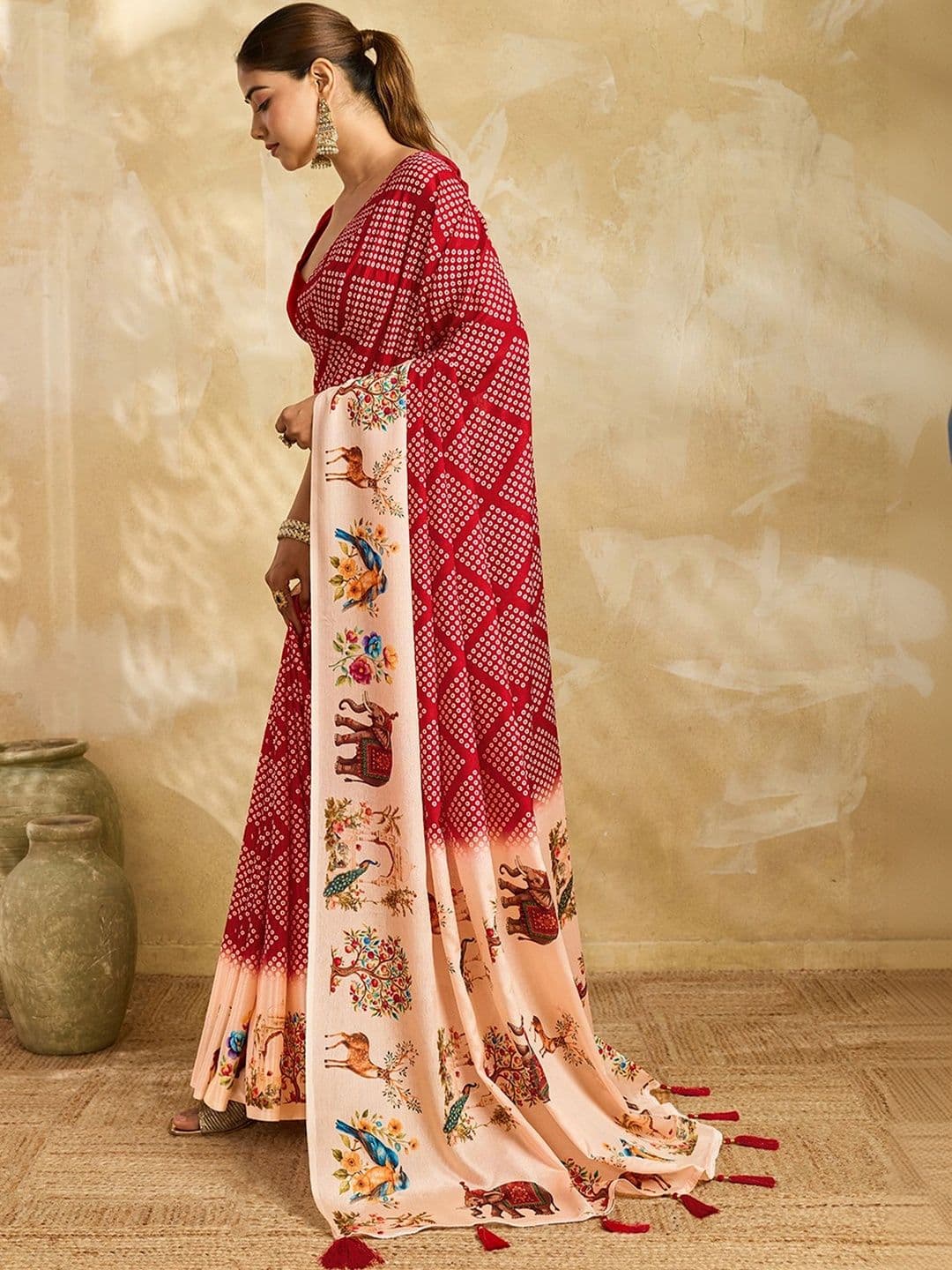 Nayanthara Trends Women Bandhani Poly Chiffon Designer Saree thumbnail 7