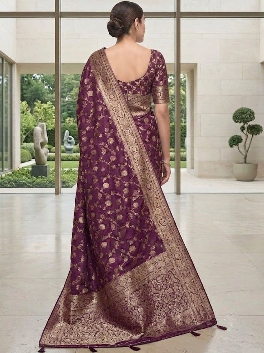 VelvetHue Woven Design Zari Art Silk Banarasi Saree thumbnail 2