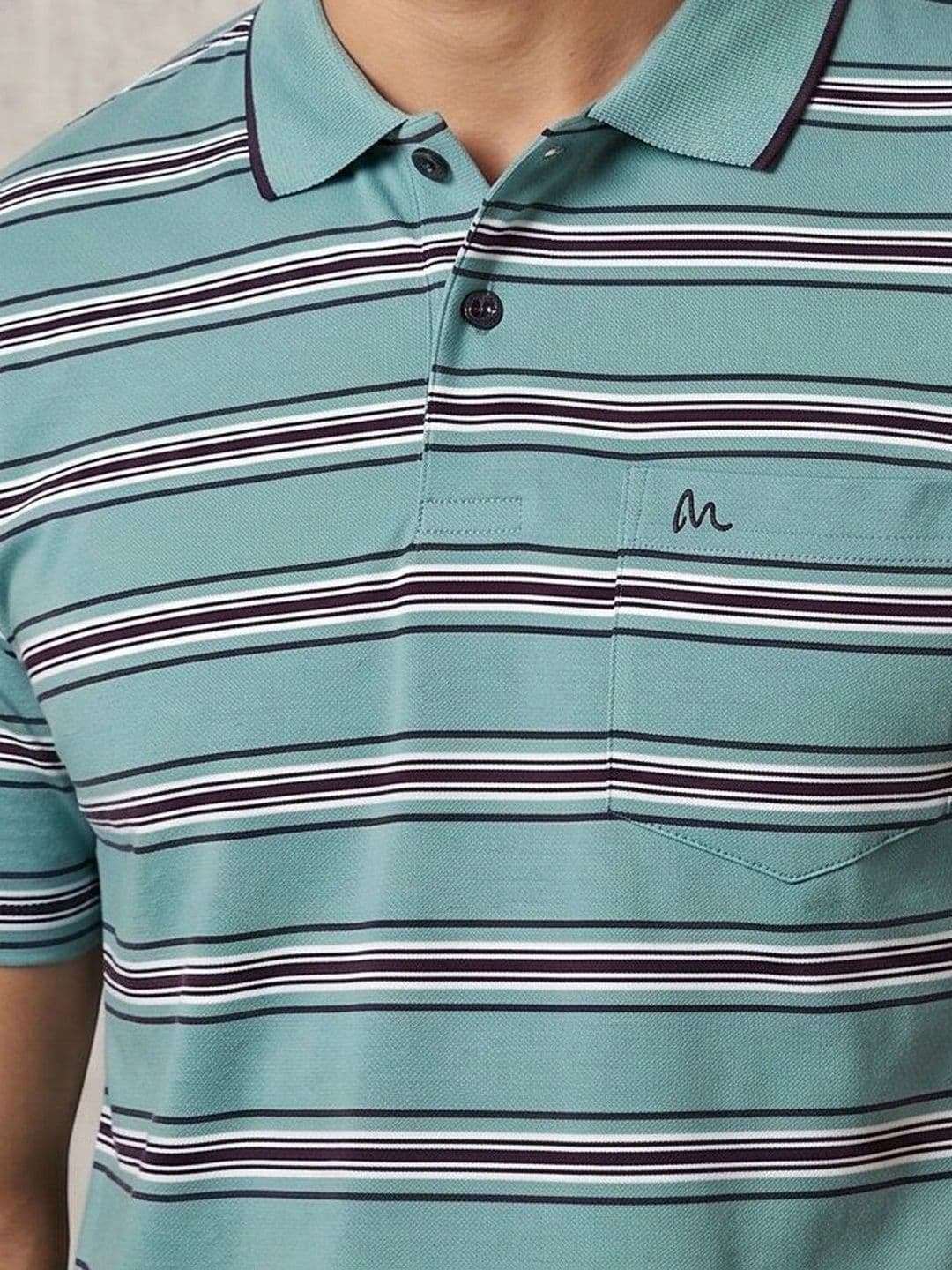 MALER Men Striped Polo Collar Pockets T-shirt thumbnail 3