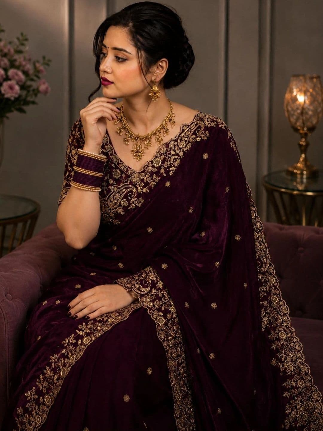 DHARMEE Ethnic Motifs Zari Satin Heavy Work Maheshwari Saree thumbnail 4