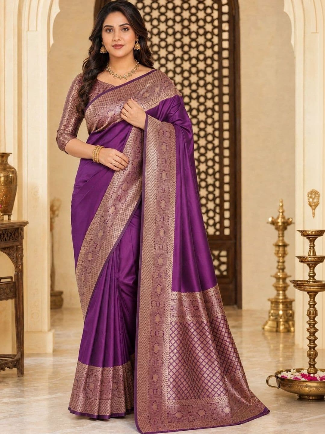 IKSHARA Zari Art Silk Banarasi Saree thumbnail 7