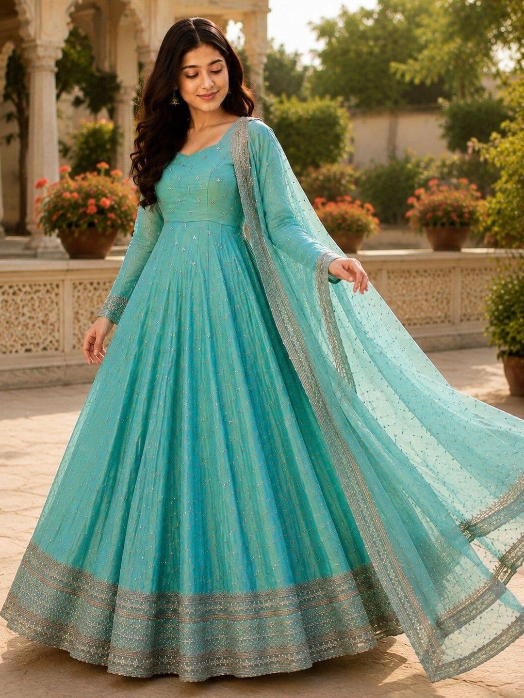 KALINI Women Ethnic Motifs Embroidered Regular Kurta with Trousers & With Dupatta thumbnail 4