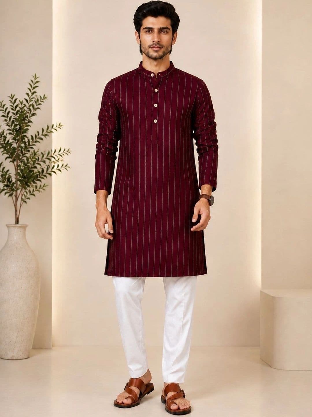 ORIFAB Men Striped Kurta - view 1