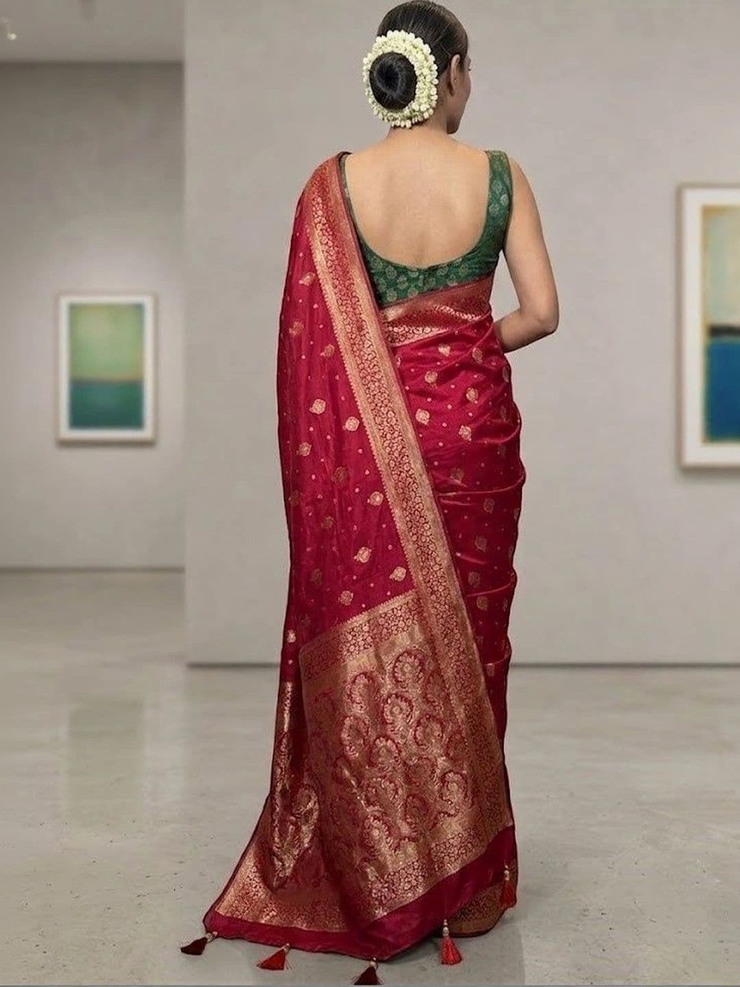Okom Woven Design Zari Art Silk Banarasi Saree thumbnail 5