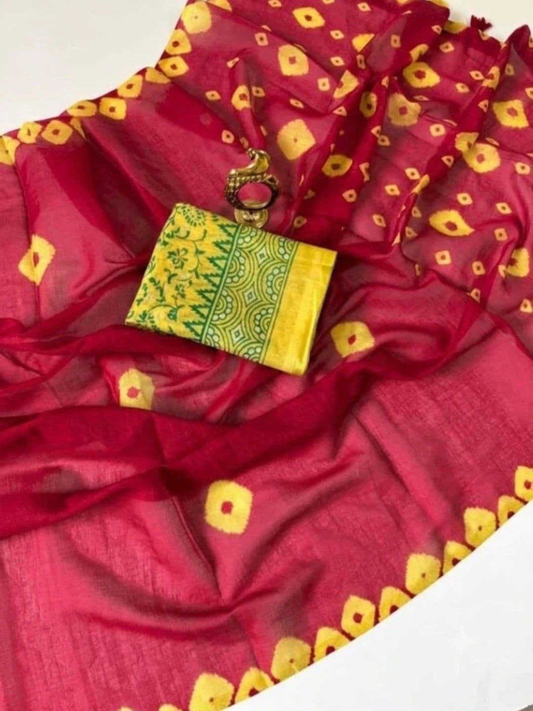 RAJHANS ENTERPRISE Bandhani Pure Linen Saree thumbnail 3