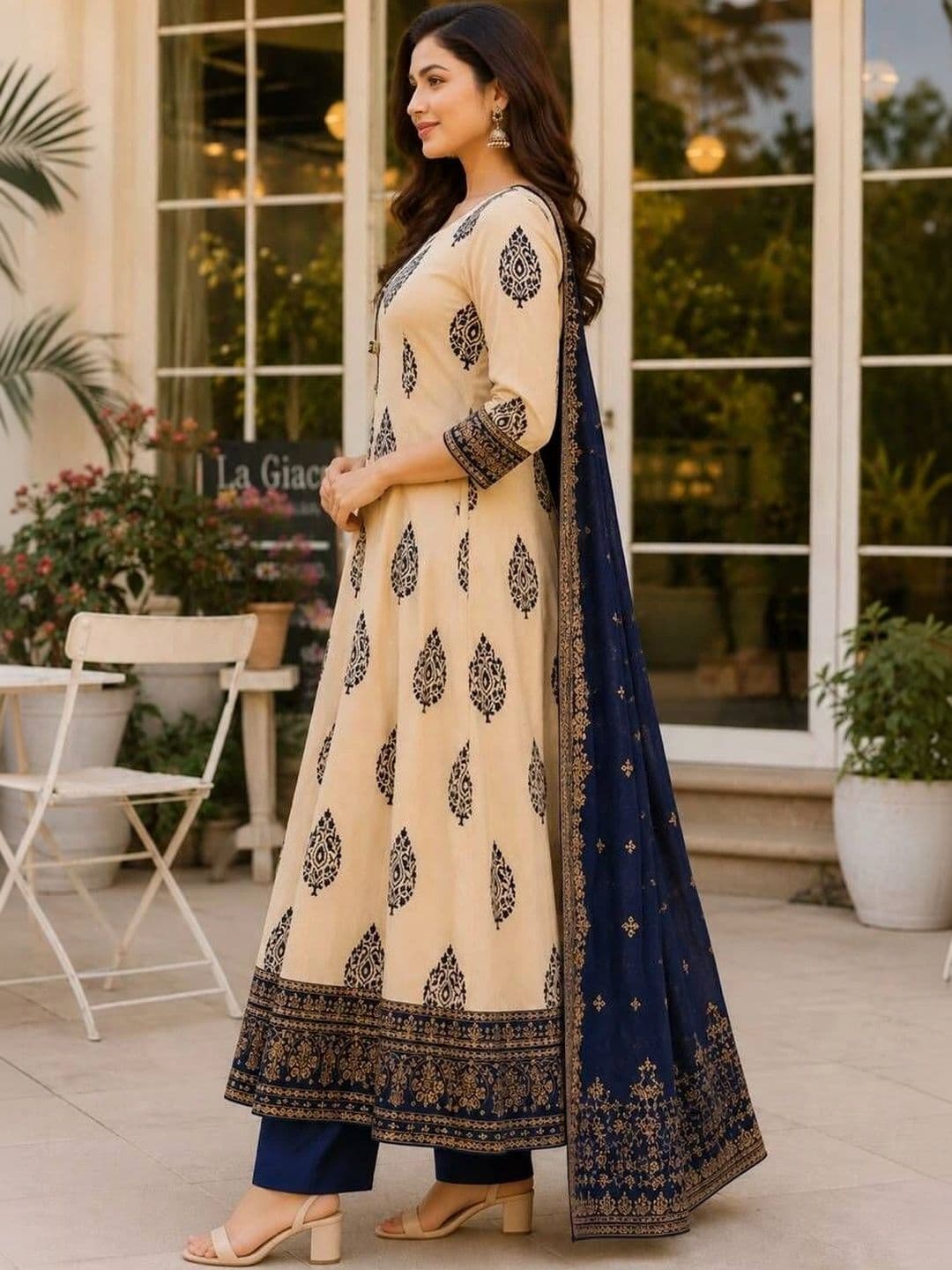 Sangria Women Ethnic Motifs Printed Regular Pure Cotton Kurta with Trousers & With Dupatta thumbnail 5