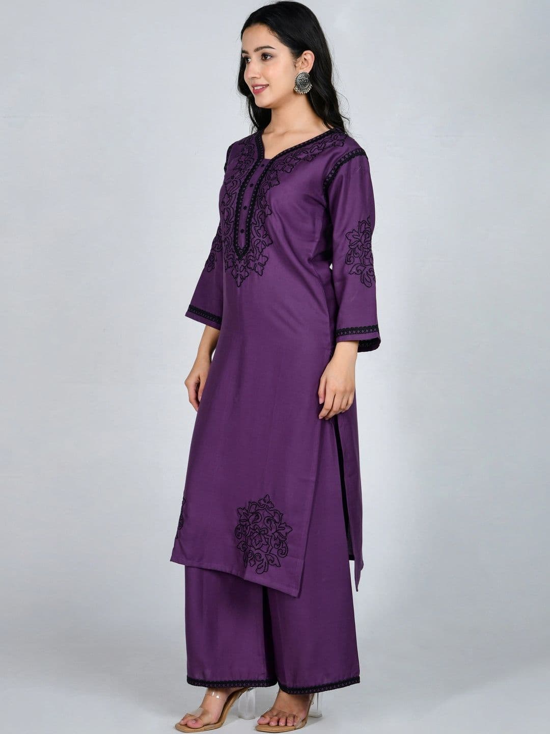 YOJINI Women Ethnic Motifs Embroidered Regular Thread Work Kurta with Palazzos thumbnail 7