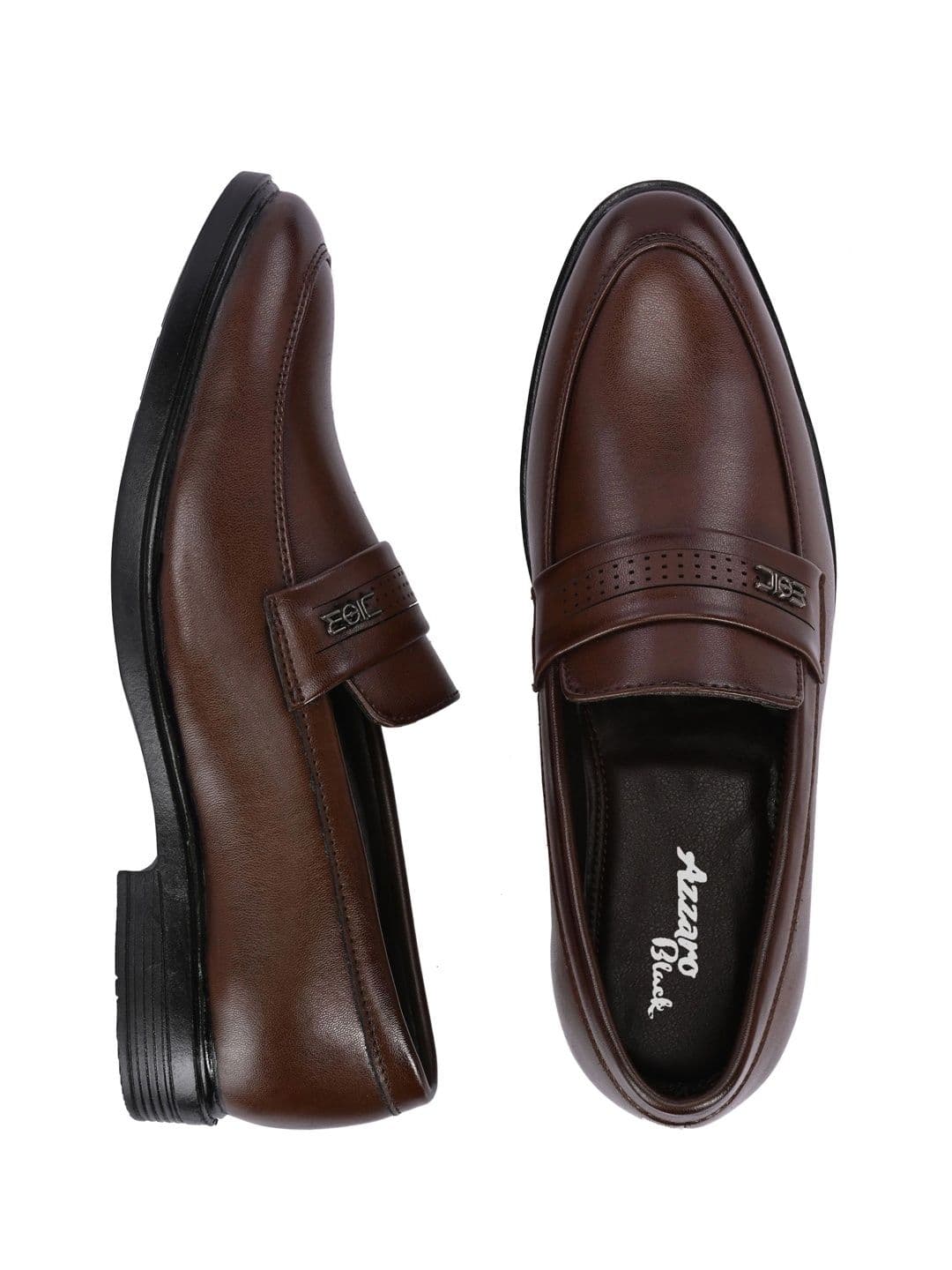 Azzaro Black Synthetic Leather Round Toe Slip-On Formal Loafers thumbnail 5
