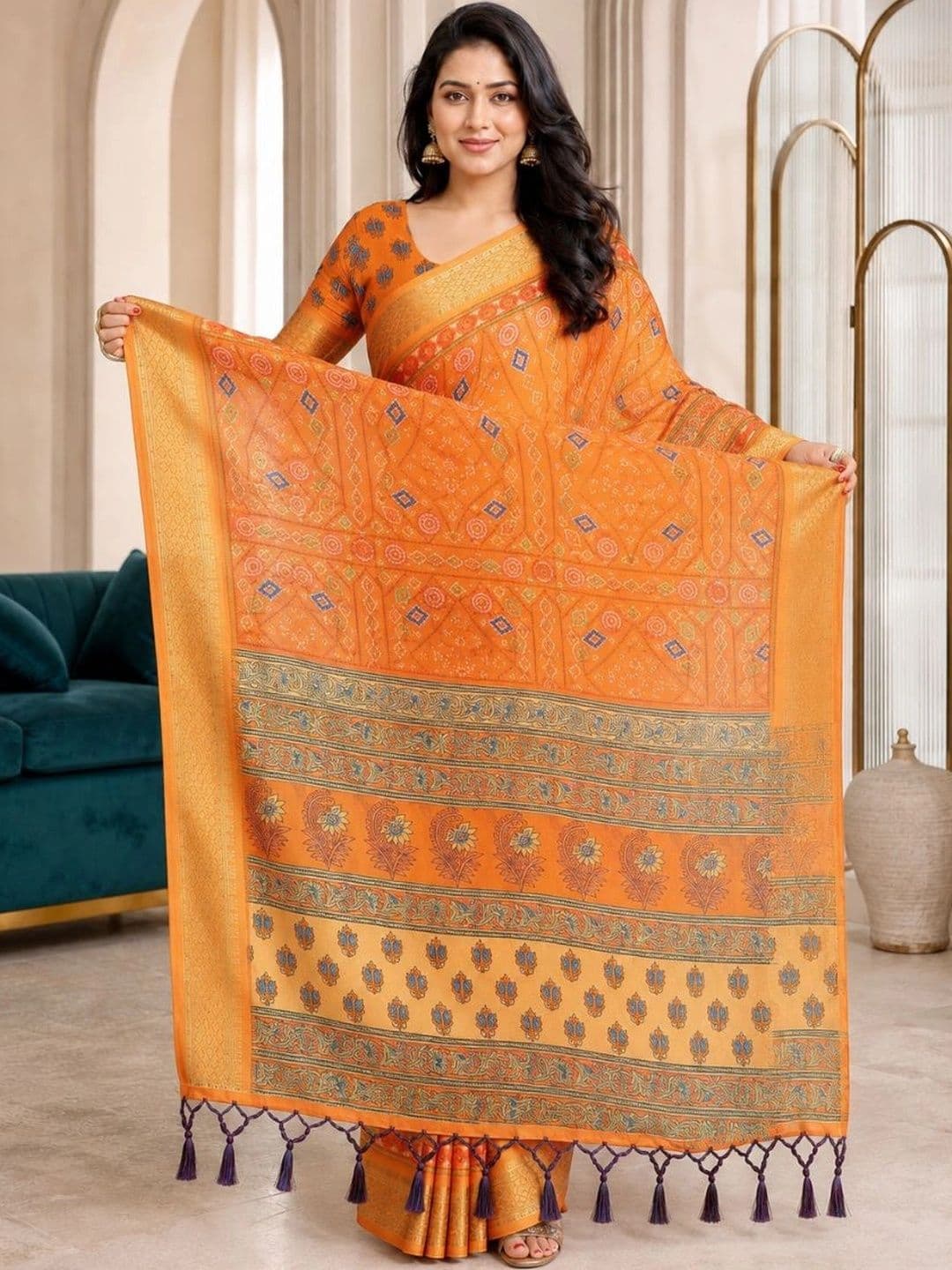 IKSHARA Bandhani Silk Cotton Saree - view 1