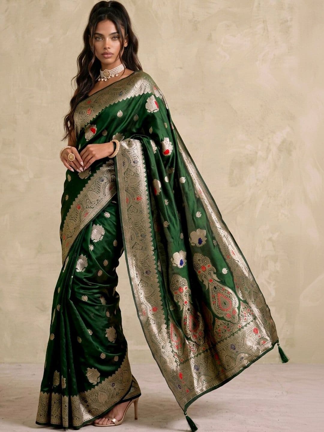 SAARA Woven Design Zari Silk Blend Saree thumbnail 3
