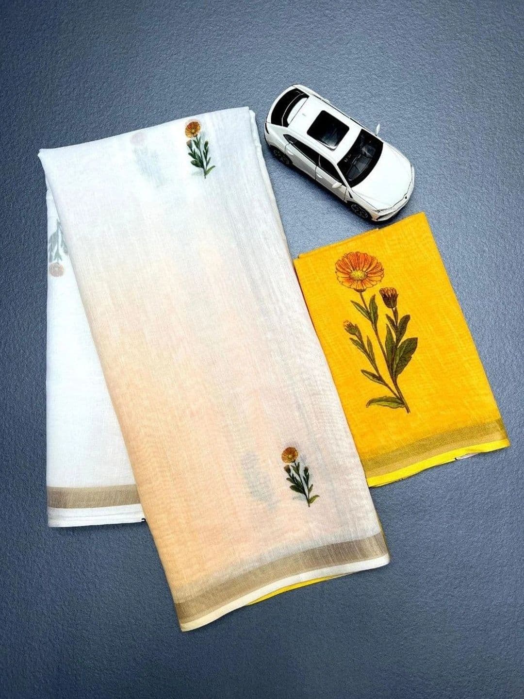 RAJHANS ENTERPRISE Floral Printed Pure Linen Saree thumbnail 3