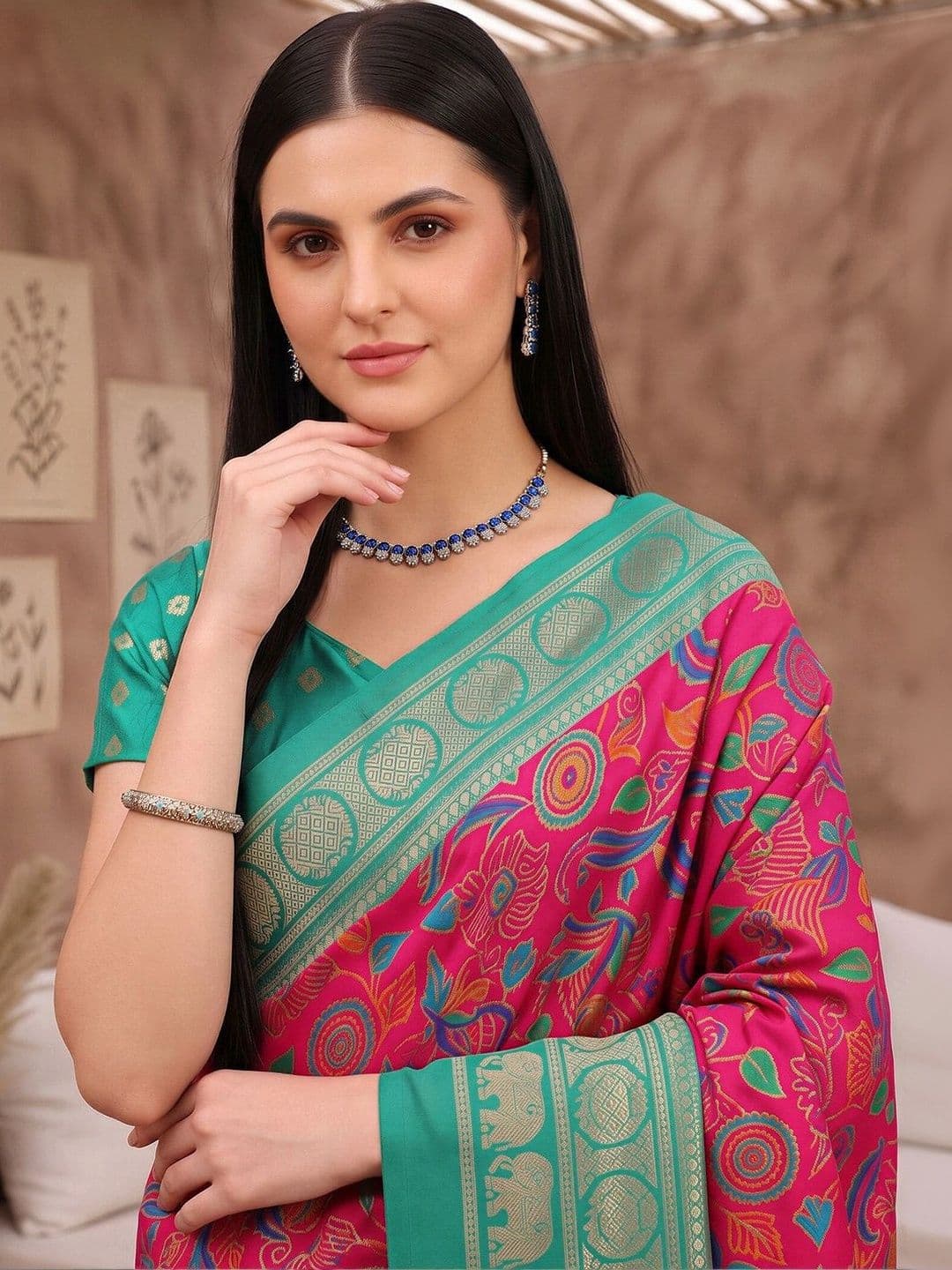 Anouk Women Woven Design Zari Designer Banarasi Saree thumbnail 6