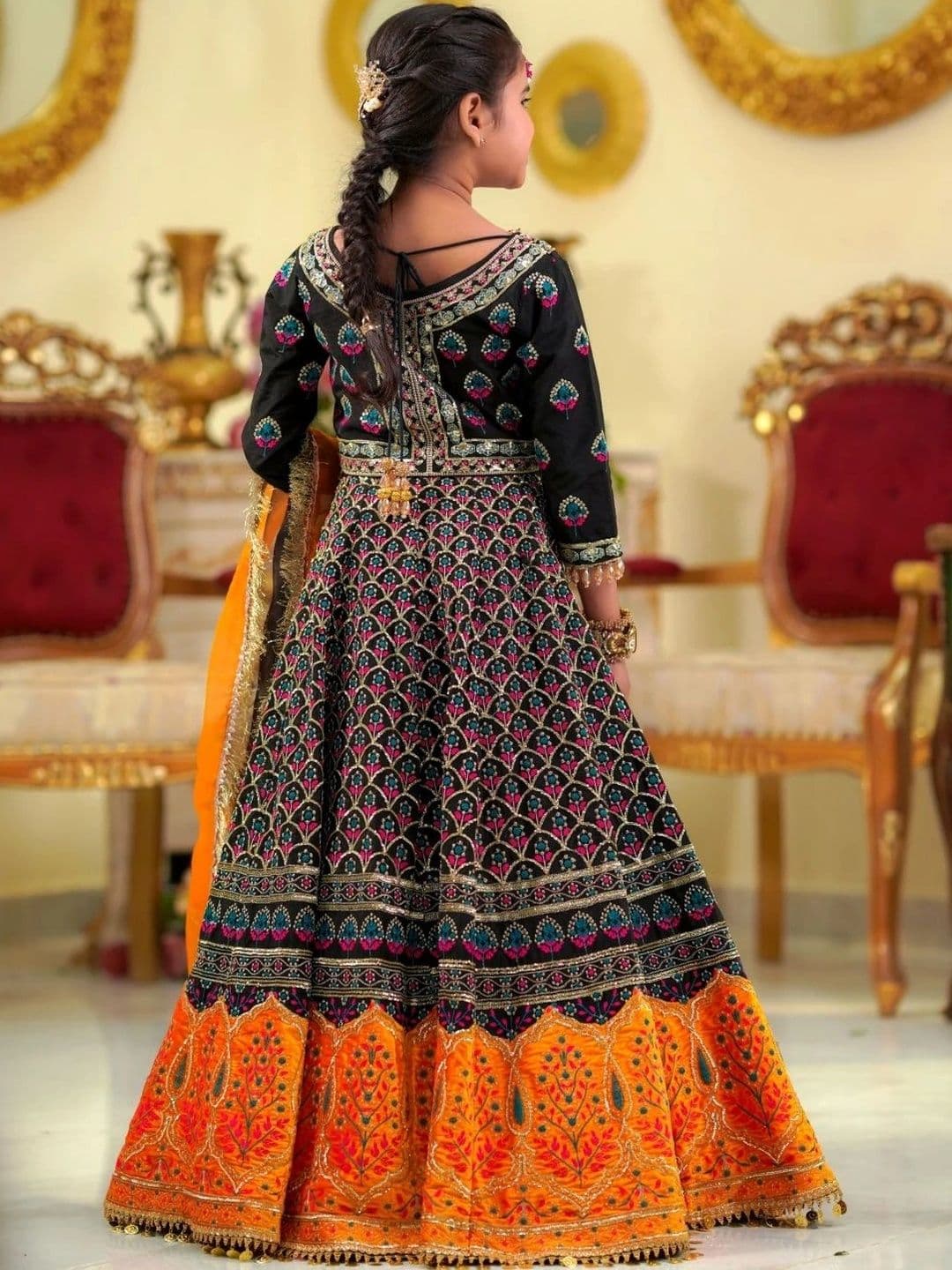 NKV Girls Embroidered Ready to Wear Lehenga & Blouse With Dupatta thumbnail 2