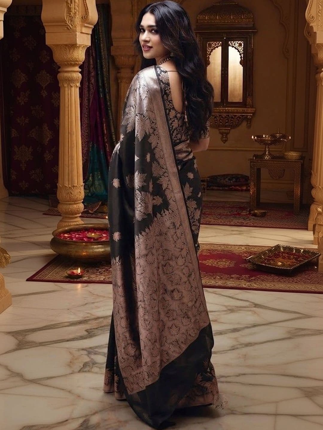 Okom Woven Design Zari Art Silk Banarasi Saree thumbnail 5