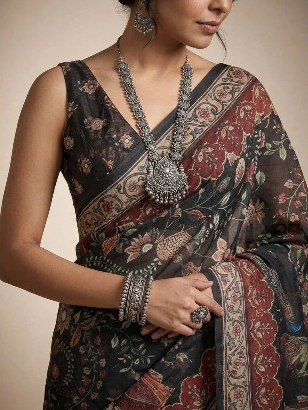 Anouk Kalamkari Silk Blend Saree thumbnail 7