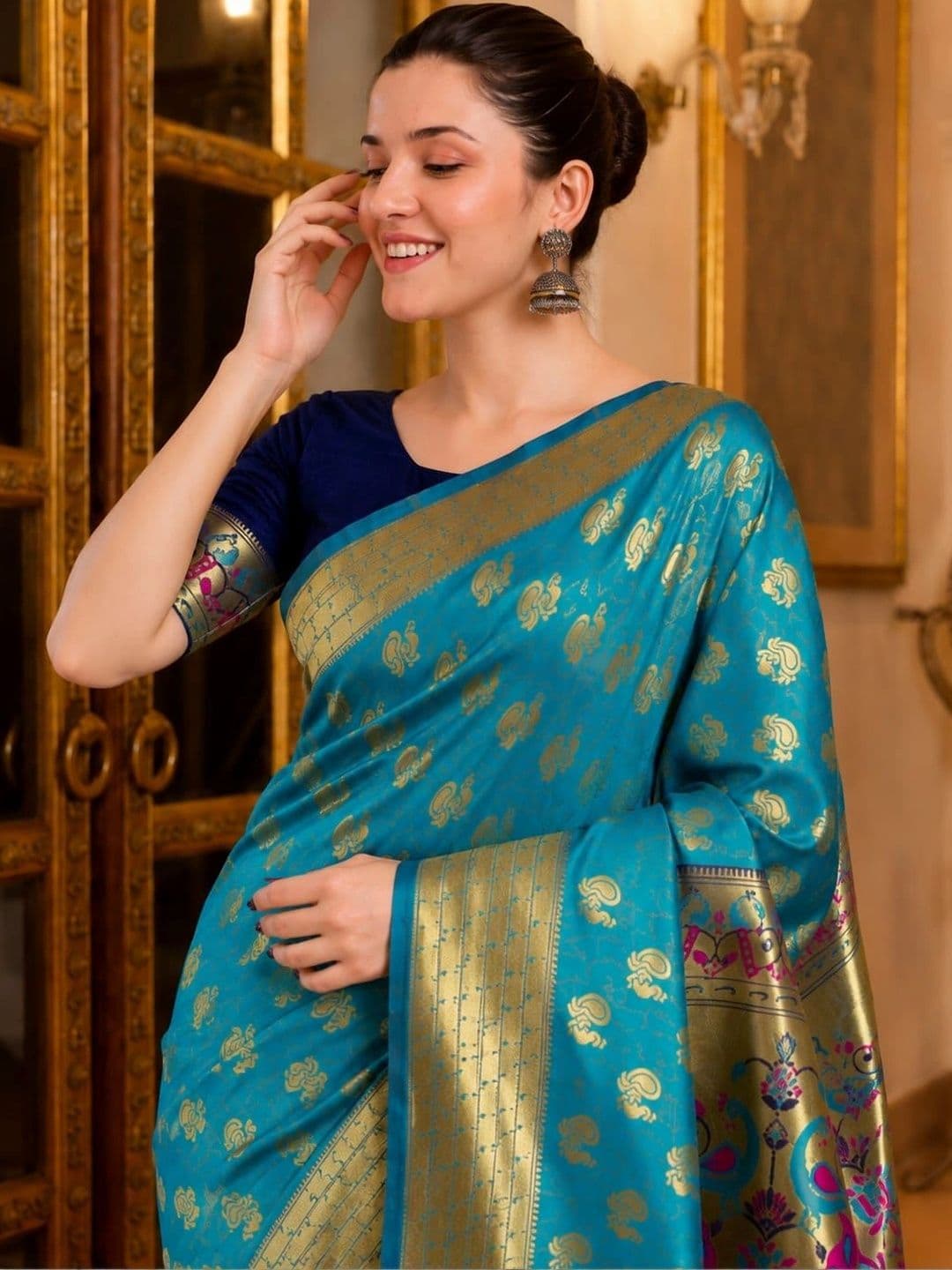 Veera Collection Paisley Zari Art Silk Designer Banarasi Saree thumbnail 2